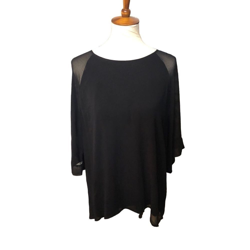 Bobeau Collection black chiffon mixed media tunic